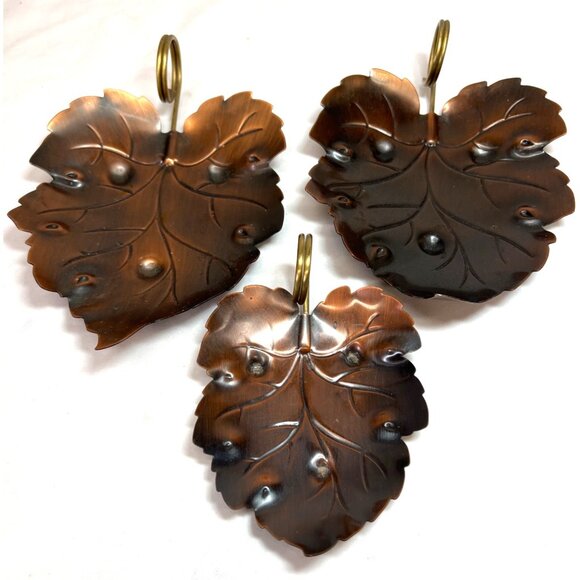 Set Of 3 Vintage Coppercraft Guild Leaf Shaped Trinket Dish Tray Copper Tauton M - Picture 2 of 6